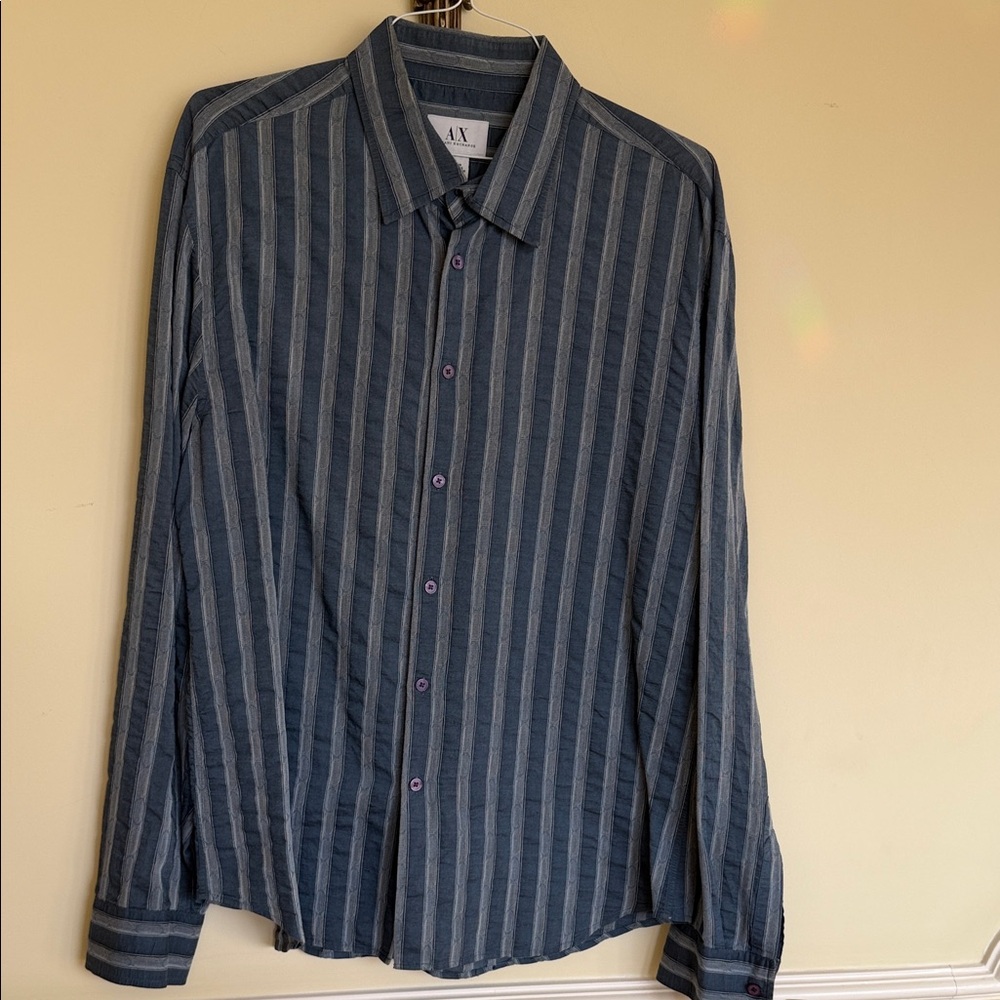 Armani Exchange Blue Striped Button-Down Shirt XL